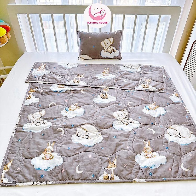 Bộ gối chăn cho bé Katina House, vải cotton satin hàn quốc đẹp, dày dặn, mềm mát, thấm hút tốt