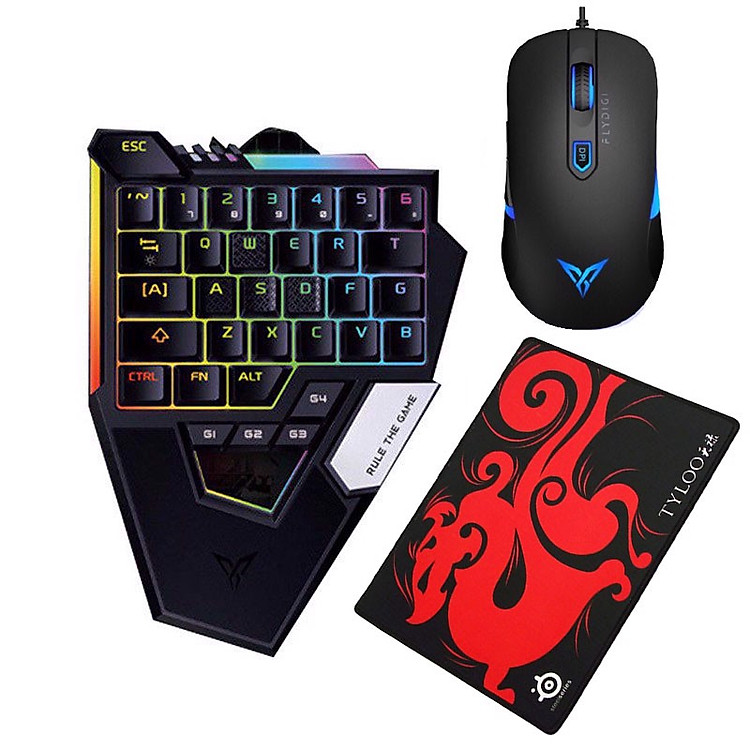 Combo Bàn phím cơ một tay Flydigi D1 dùng cho IOS, Android, PC và Chuột Flydigi M1, lót chuột (Hàng Chính Hãng)