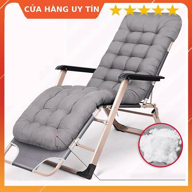 Ghế xếp thư giãn Tặng Đệm Bông - Khung sắt cao cấp, Ghế xếp nằm ngủ trưa gấp gọn tiện lợi