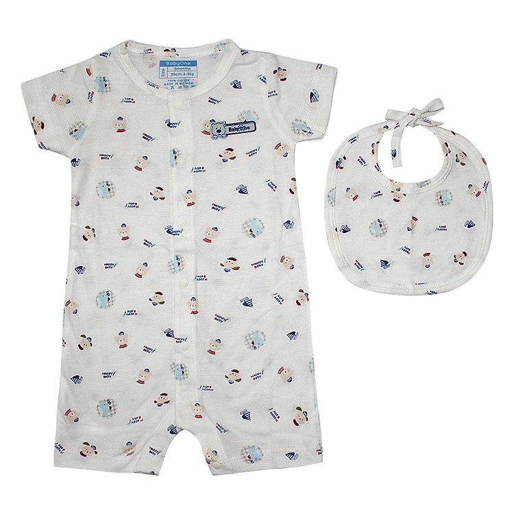 Bộ Áo Liền Quần BabyOne LQ0591 - Trắng (Size 12M) - Hình In Ngẫu Nhiên