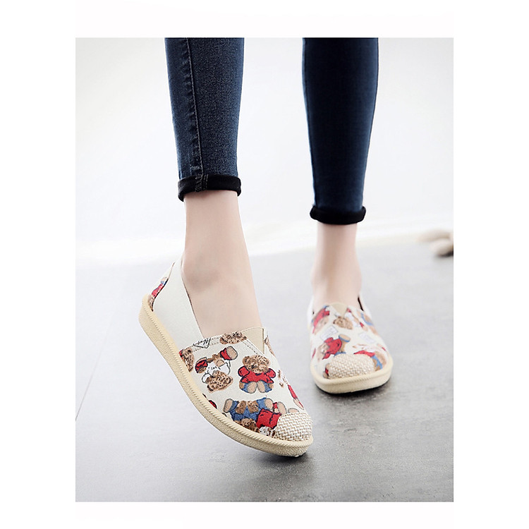 Giày Lười Tom 3Fashion Vải Mềm Chắc Chắn Đế Giả Cói In Họa Tiết Pé Gấu Dễ Thương - 3147 - Gấu