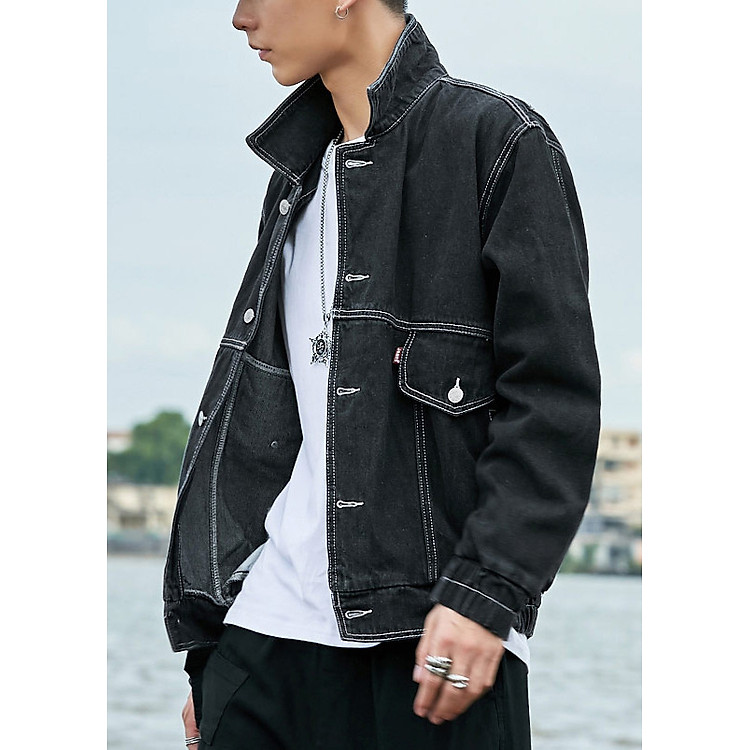 Áo khoác jeans nam ArcticHunter, jeans đen form rộng mẫu 013, thời trang trẻ, phong cách Hàn Quốc, thương hiệu chính hãng