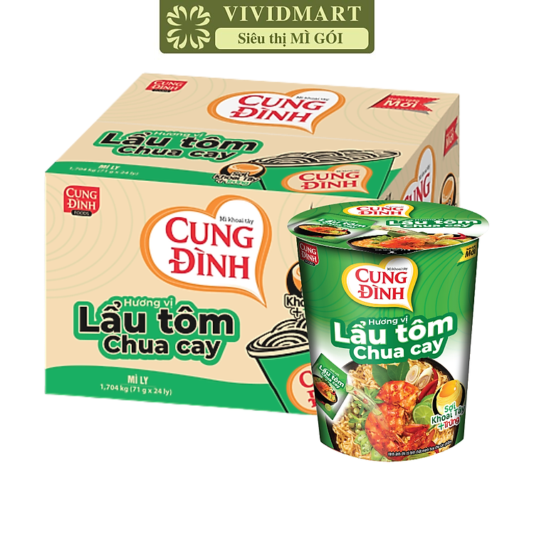 AFOTECH - Mì ly Cung Đình Lẩu tôm chua cay, Mì ly Tôm chua cay Cung Đình, Mì Tôm chua cay Cung Đình (71g/ly)