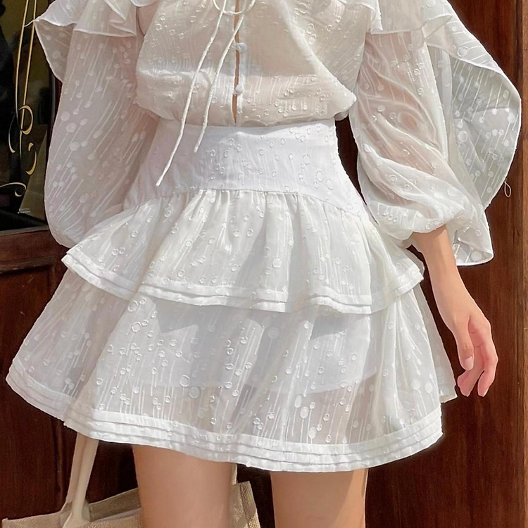 RECHIC Chân váy Skinie dáng váy tầng bảng eo to trẻ trung thời thượng phù hợp đi dạo phố du lịch