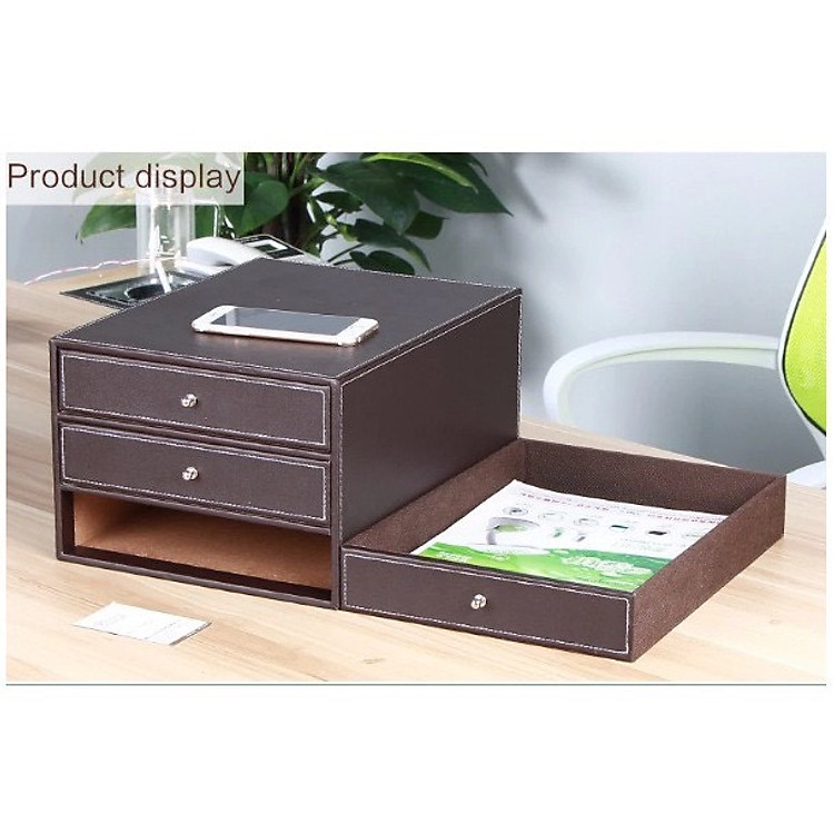 Hộc đựng tài liệu 3 ngăn bằng da cao cấp - Ảnh 2