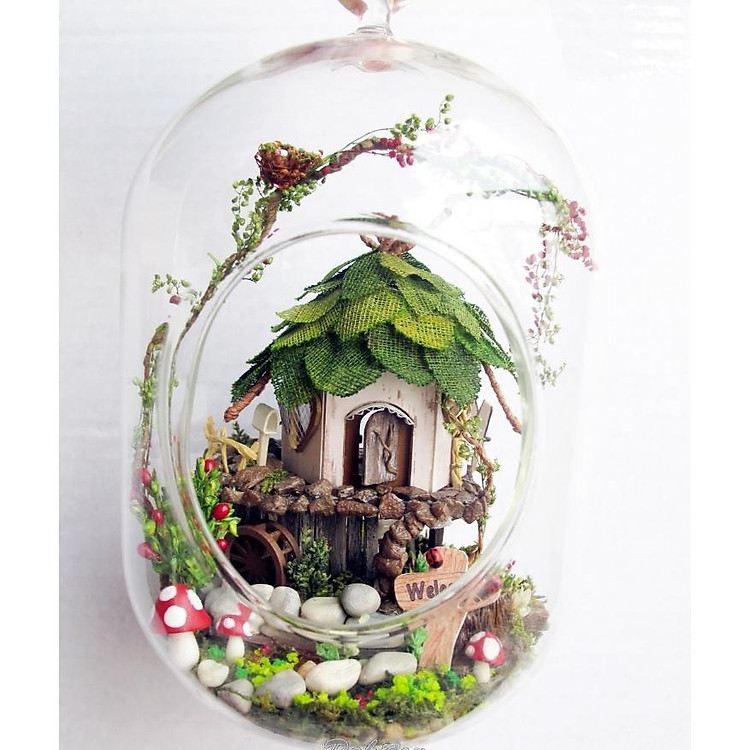 Mô hình nhà búp bê I-DIY - Ngôi nhà của người Elf bên trong lồng mica hình trụ
