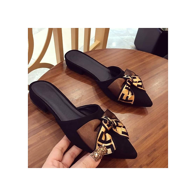 ( Bảo hành 12 tháng ) Dép sục nữ phối nơ họa tiết - Dép nữ da nhung mềm mịn - Linus LN1830