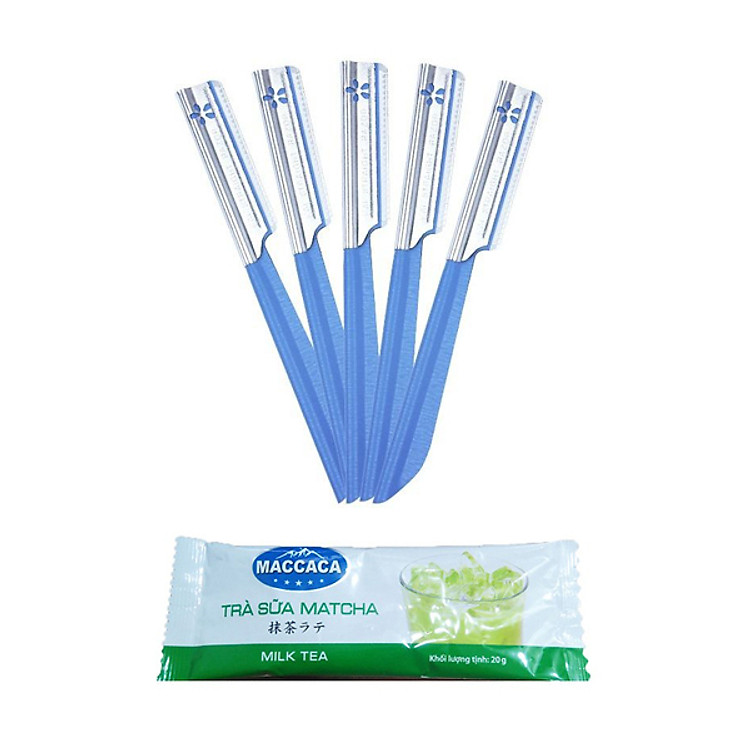 Set 5 dao cạo lông mày, lông mặt KAI (có lớp bảo vệ) + Tặng Gói Trà Sữa Matcha Macca 20g