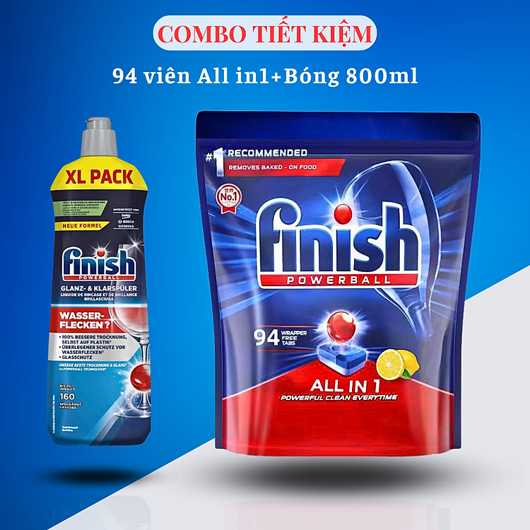 Combo : Viên rửa bát Finish All in one 90 + Muối Finish 1,5kg
