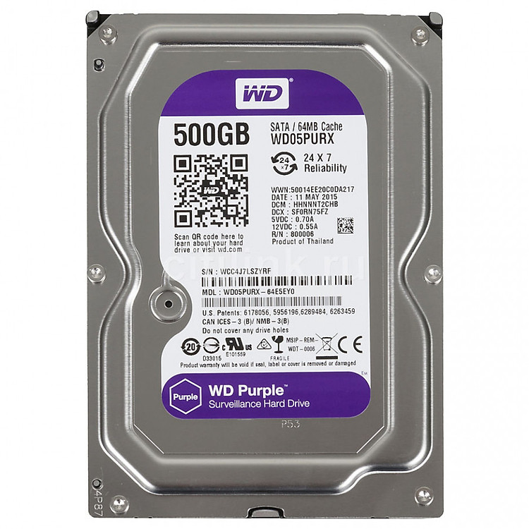 Ổ Cứng Camera WD Purple 500G/64MB/3.5 IntelliPower - WD05PURX - Hàng Nhập Khẩu