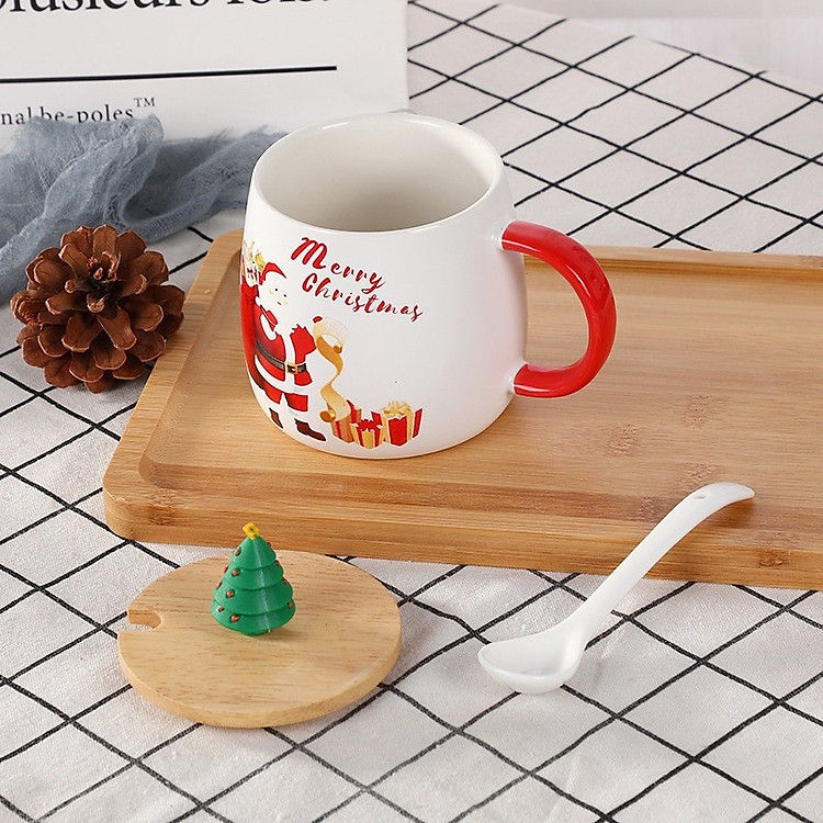 Ly sứ Noel 480ml có muỗng và nắp gỗ - Ảnh 3