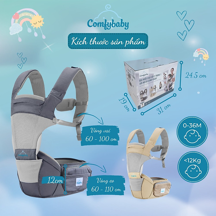 Địu ngồi trẻ em Comfybaby CF818 cao cấp Chính hãng Ưu đãi - Hình ảnh 3