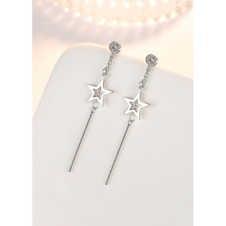 Bông tai khuyên tai nữ ngôi sao năm cánh rỗng thanh dài
