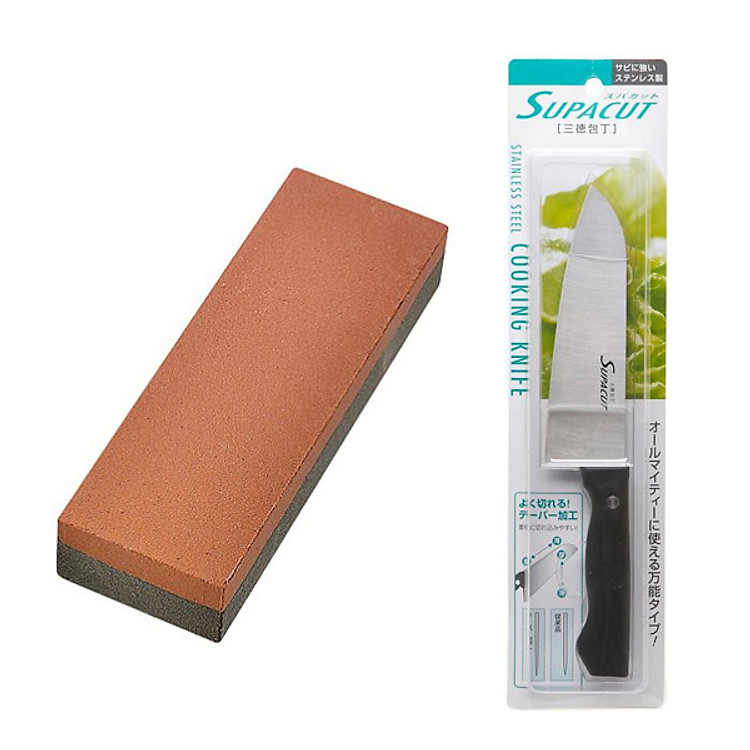 Combo Dao nhà bếp inox lưỡi đặc + Đá mài dao kéo nội địa Nhật Bản