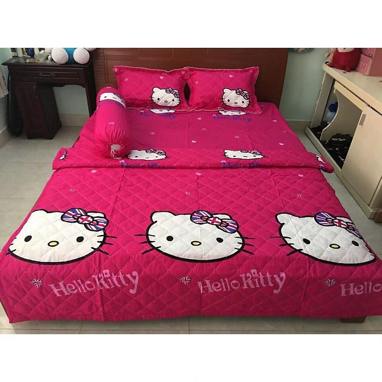 Chăn hè Cotton Poly kitty đỏ