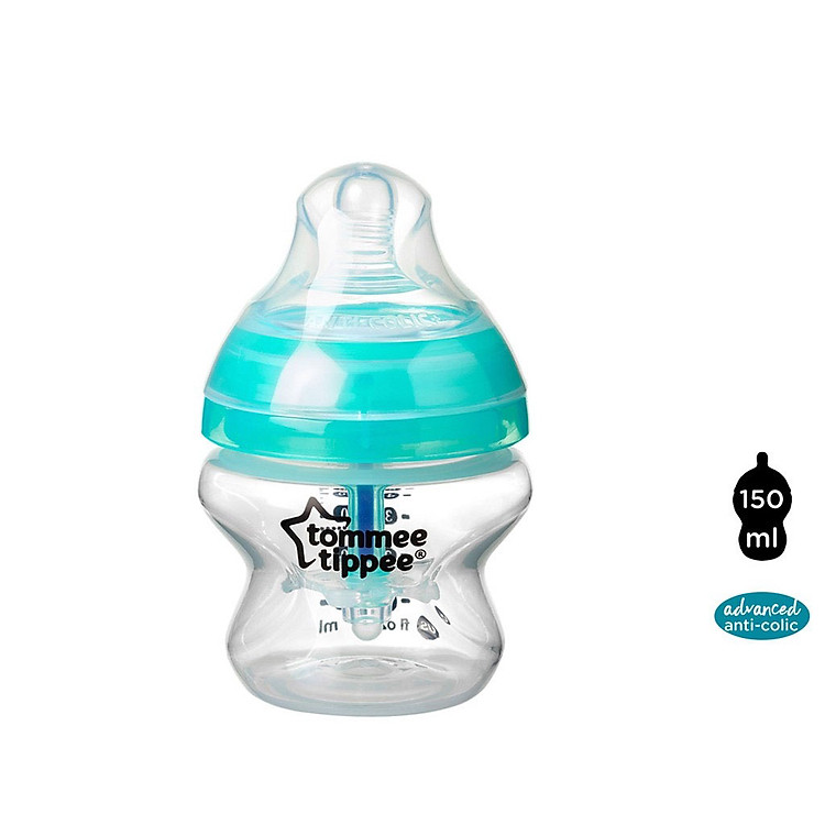 Bình sữa siêu chống đầy hơi kèm báo nhiệt Tommee Tippee Advanced Anti-Colic 150ml, núm ty đi kèm 0-3 tháng