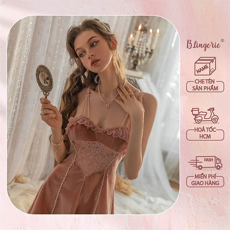 Váy Ngủ Nữ Vải Nhung Thoải Mái - B.Lingerie