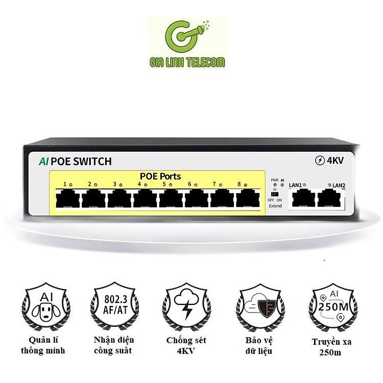 Bộ chia mạng Switch POE SmartAI 4 - 6 cổng 2 port uplink - chống sét