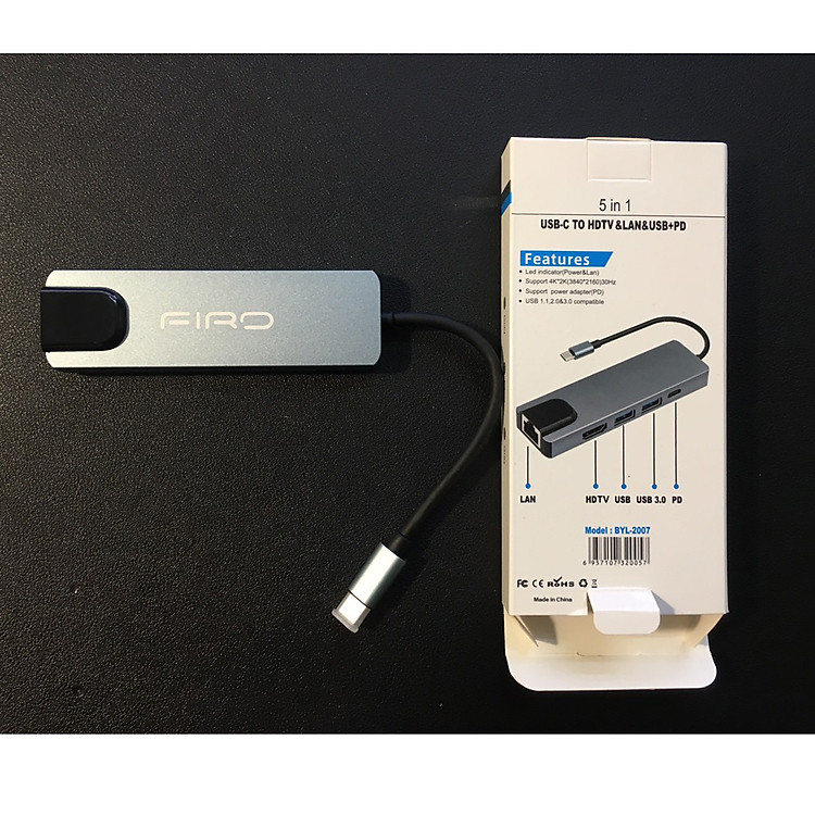 Hub Type-C To HDMI FIRO 5in1 Chuẩn HDTV - Hub Chuyển Đổi Type-C Chia 5 Cổng - 1 Cổng HDMI/HDTV 4K, 1 Cổng Mạng Lan, 2 Cổng USB 3.0, 1 Cổng Sạc Nhanh Type C PD - Kết Nối Tốc Độ Cao - Dùng Cho Smartphone/Laptop/PC/Tivi/Playstation – Hàng Chính Hãng