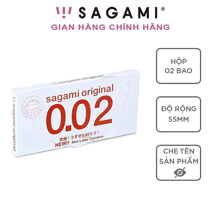 Bao cao su Sagami 002 - Siêu mỏng - Non Latex - Hộp 2 chiếc