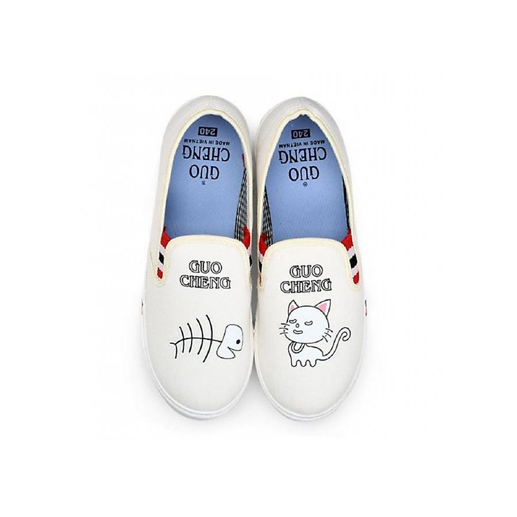 Giày slip on vải mèo cá S277 - Trắng