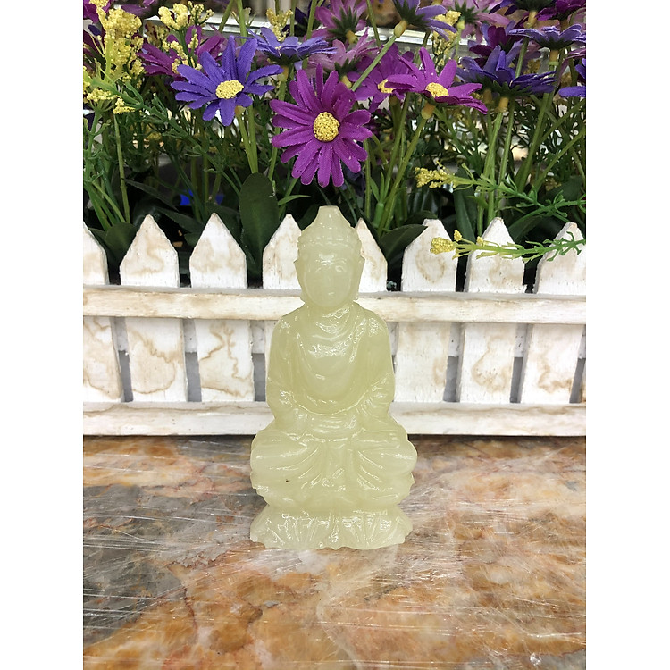 Tượng Phật Thích Ca Mâu Ni ngồi đài sen đá ngọc Onyx - Cao 10cm