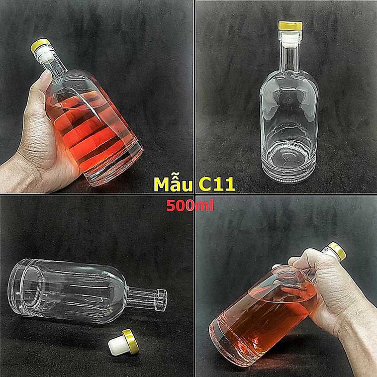 Vỏ chai đựng rượu 500ML thủy tinh cao cấp mẫu vốt ka – Vỏ chai rượu đẹp – Bình đựng rượu thủy tinh siêu trong (C11)