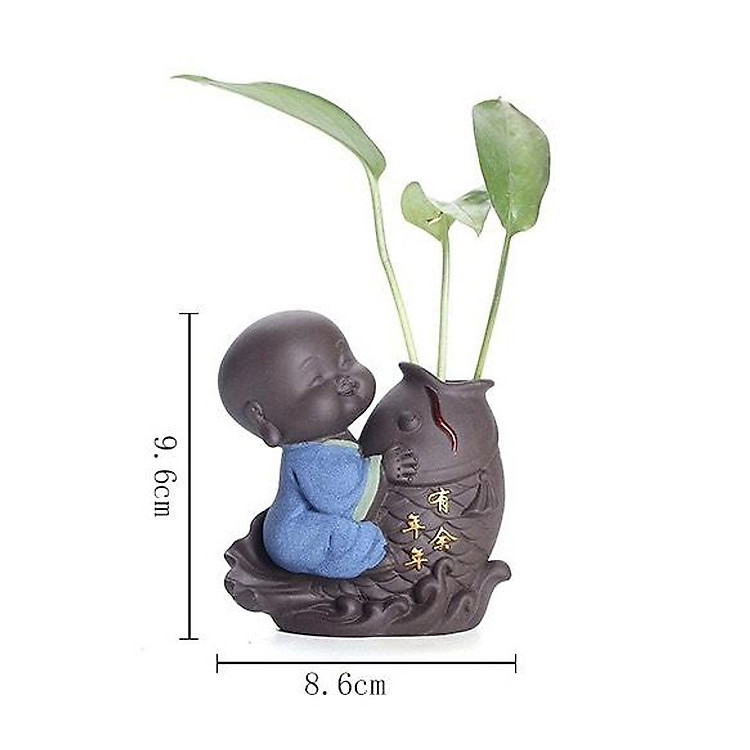Tượng Chú Tiểu Cưỡi Cá Chép Trồng Cây Cắm Hoa để Bàn - Ảnh 2
