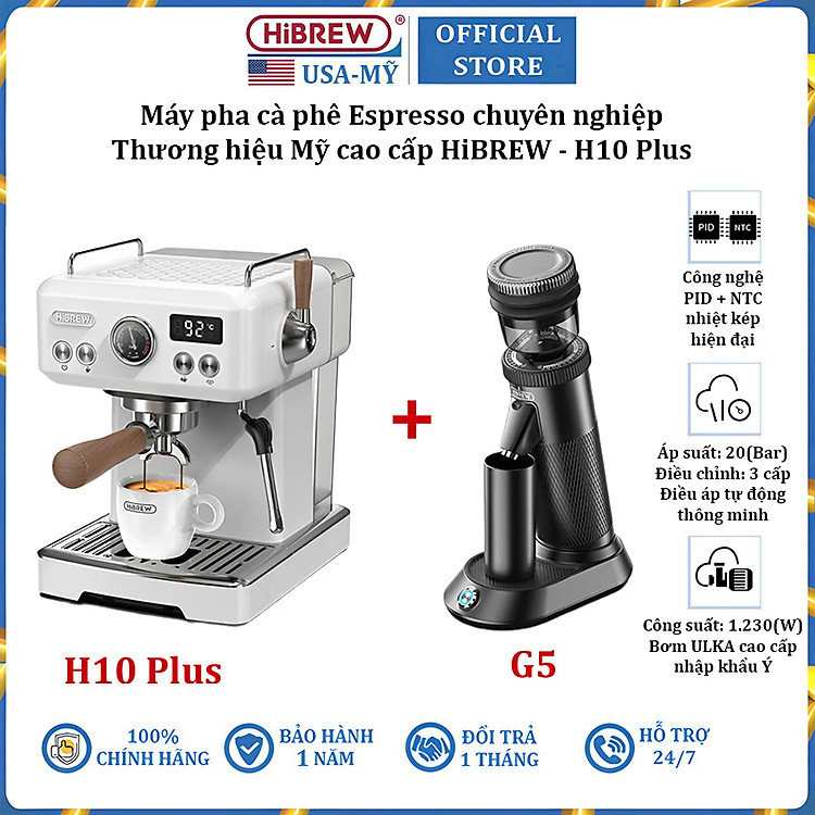 Máy pha cà phê Espresso chuyên nghiệp thương hiệu HiBREW H10 Plus cao cấp - Hàng chính hãng