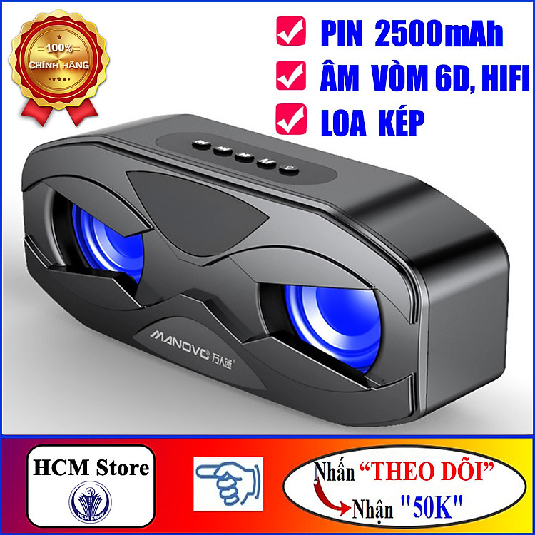 Loa Bluetooth 5.0 Siêu Bass MaNoVo M4, Âm Thanh HiFi, Bass Ấm Cực Mạnh, Pin 2500mAh, Hỗ Trợ Thẻ Nhớ, FM - Hàng Chính Hãng
