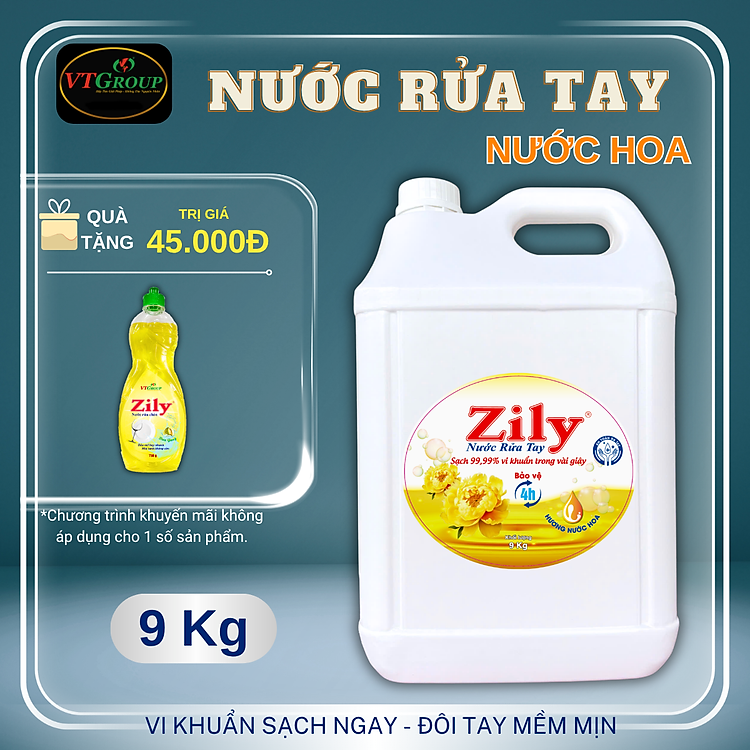 Nước Rửa Tay Zily Can 9Kg - Tặng 1 Nước Rửa Chén Zily 750 Gr
