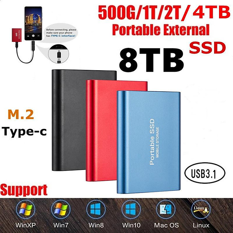 4Tb 6Tb 8Tb Đĩa Cứng Di Động Loại C Di Động SSD Chống Sốc Hợp Kim Nhôm Cứng SSD Trà hdd Đỏ Nsmission Tốc Độ