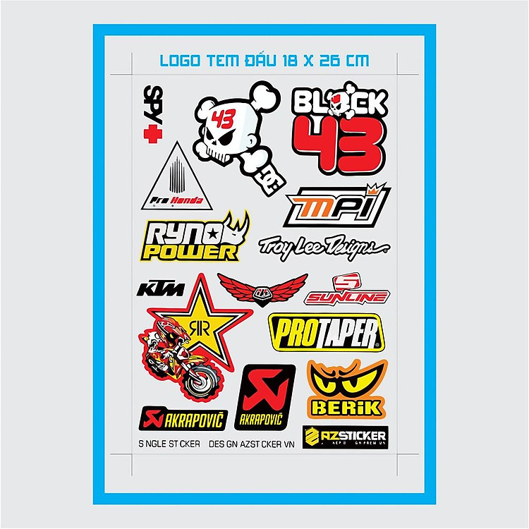 Tem Dán Dành Cho Xe Máy - Logo Tem Đấu Dán Xe Cực Đẹp - 1 Tấm Khổ 18 x 26cm - Mẫu 03