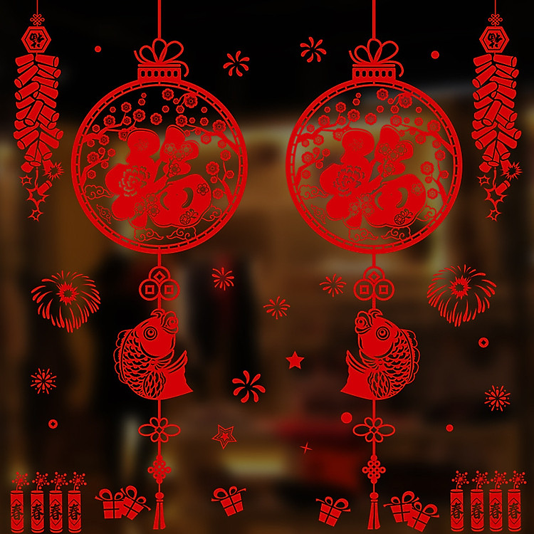 Tranh Decal Dán Kính Trang Trí Tết Nguyên Đán Mừng Năm Mới Happy New Year 01