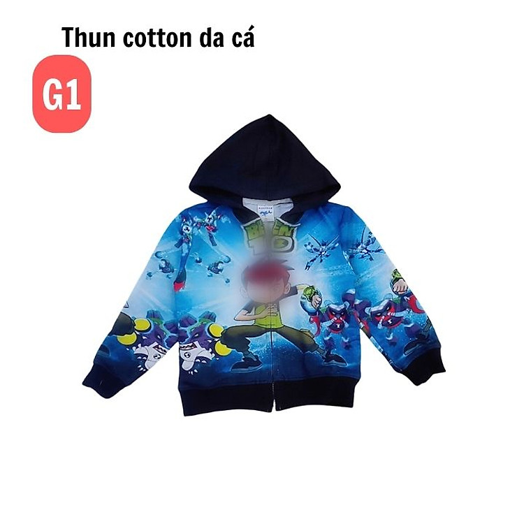 Áo khoác bé trai hình Ben 10 từ 9-43kg. Chất thun da cá hút mồ hôi- hình in sắc nét