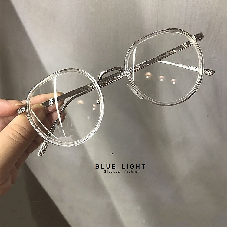Kính Giả Cận, Gọng Kính Cận Nam Nữ Mắt Tròn Gọng Bạc Viền Trong Suốt Không Độ Hàn Quốc - BLUE LIGHT SHOP