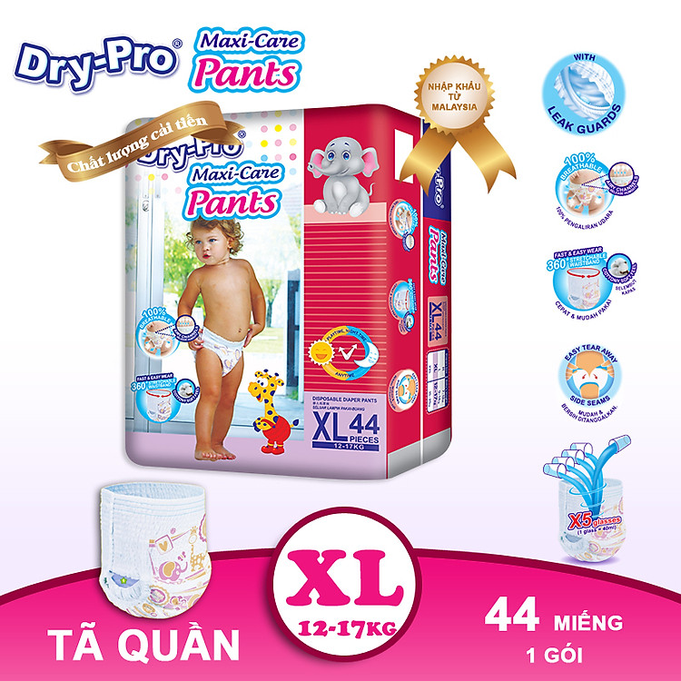 Mua tại Tiki: Tã/bỉm quần Dry-Pro siêu thấm size XL44 Chính hãng, giá tốt