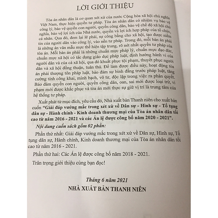 Giải đáp vướng mắc trong xét xử về Dân sự, Hình sự, Tố tụng Dân sự Hành chính, Kinh doanh Thương mại của Tòa án nhân dân tối cao 2016 - 2021 - Ảnh 3