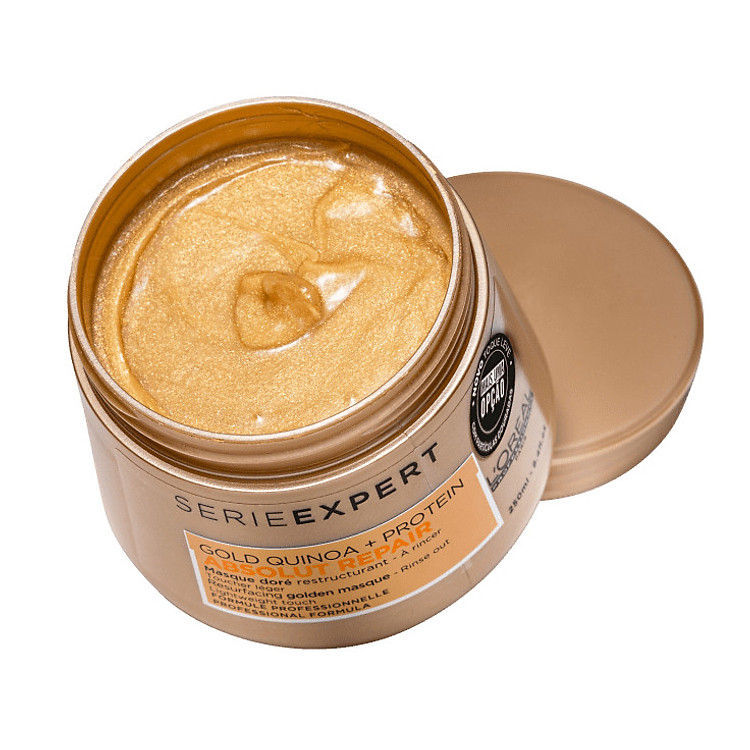 Hấp dầu nhũ vàng phục hồi tóc hư tổn nặng L'ORÉAL Serie Expert Absolut Repair Golden Masque Lightweight Touch 250ml