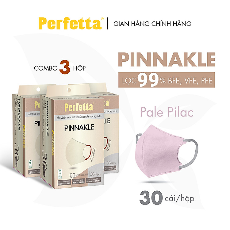 Combo 3 Hộp Khẩu Trang Perfetta Pinnakle 30 Cái/Hộp Cao Cấp - 3 Lớp Bảo Vệ, From 5D