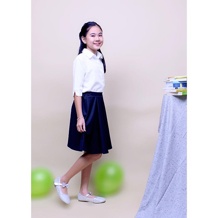 SET ÁO SƠ MI HỌC SINH TAY LỠ GDP002 + CHÂN VẤY HỌC SINH DPG003 CHO BÉ 16KG ĐẾN 60KG