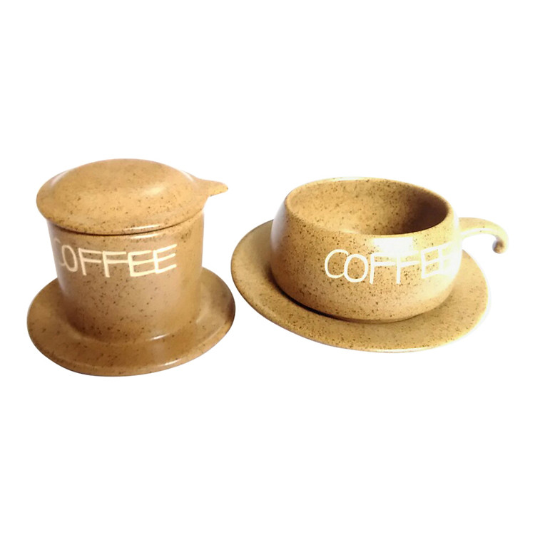 Bộ Quà Tặng Pin Tách Coffee – Gốm Sứ Bát Tràng (Màu Nâu)