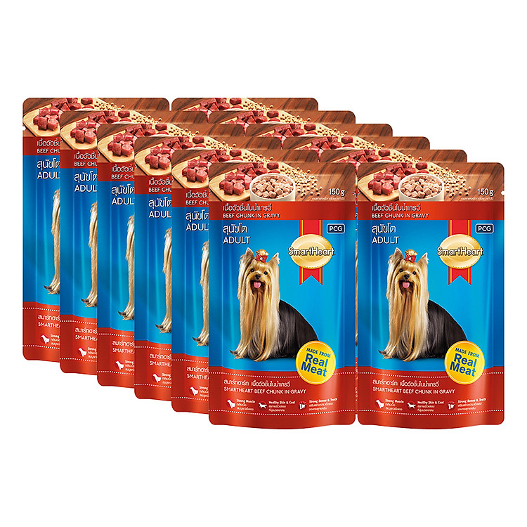 12 Gói Đồ Ăn Cho Chó Vị Bò Miếng Nấu Xốt SmartHeart (130g)
