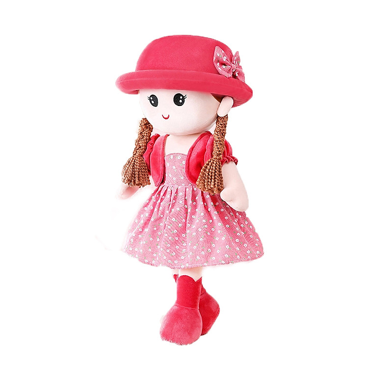 Búp bê bông cô bé đội mũ nhung váy hoa