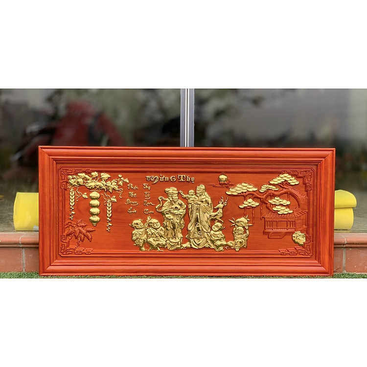 TRANH MỪNG THỌ BẰNG GỖ HƯƠNG ĐỎ KT 48×108×4CM