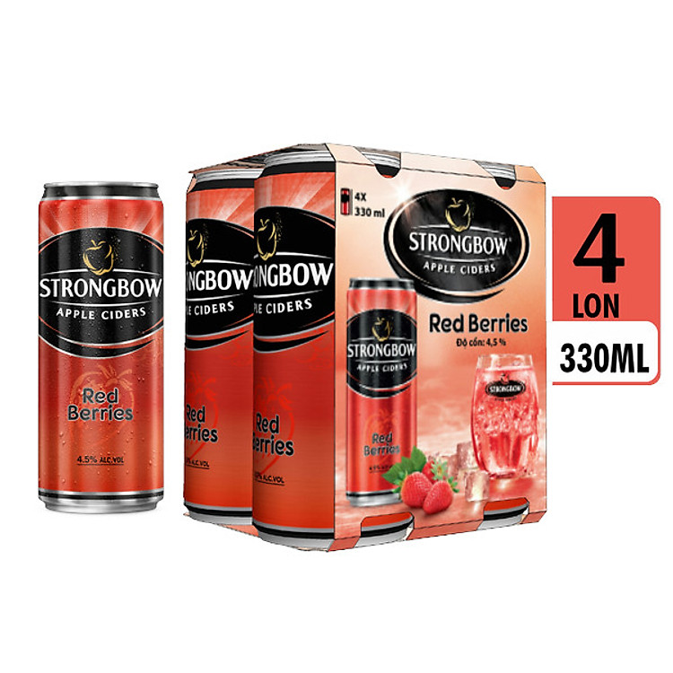 Lốc 4 Lon Cao Strongbow Vị Dâu Đỏ (330ml / Lon)