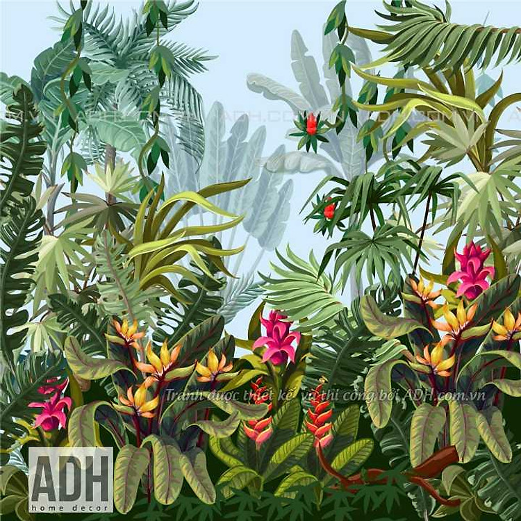 Tranh dán tường cây lá tropical