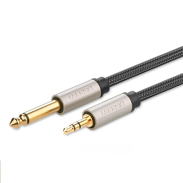 Cáp 3.5mm TRS ra 6.35mm TS Stereo Pro Audio mạ vàng 24K 2M màu xám đen Ugreen 127AT10628AV Hàng chính hãng