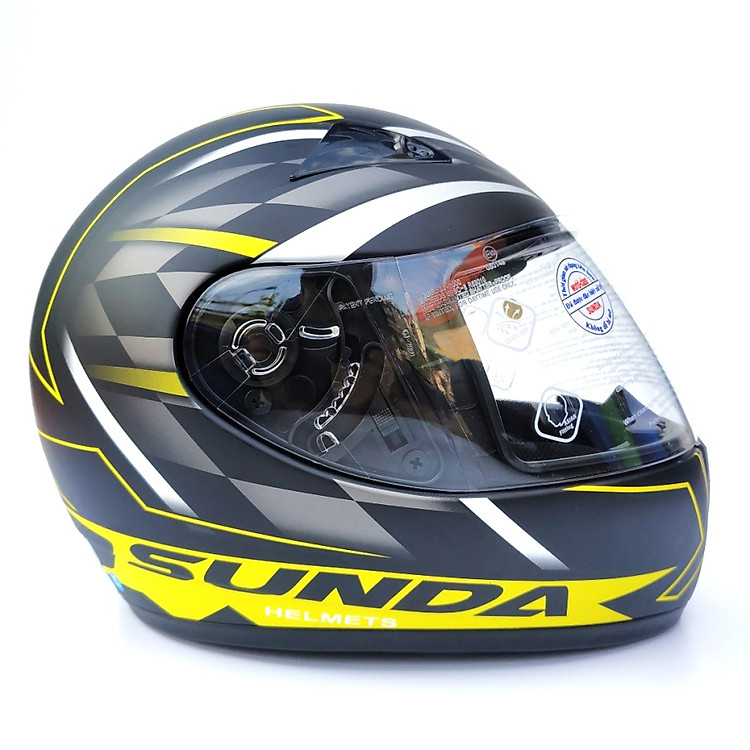 Mũ bảo hiểm fullface chính hãng Sunda 2000c đen nhám tem vàng