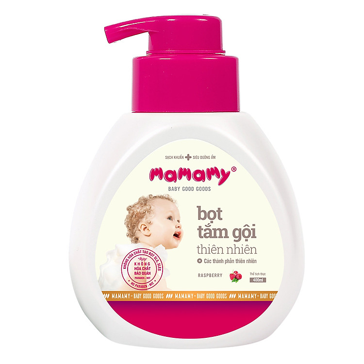 Bọt Tắm Gội (Sữa Tắm Gội) Thiên Nhiên Siêu Kháng Khuẩn An Toàn Cho Bé Mamamy Hương Rasberry (400ml)